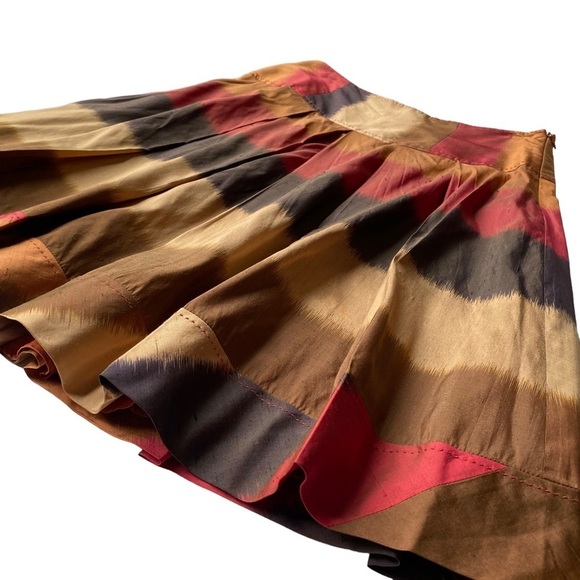 Hilton Hollis Silk Skirt Size 10 Full A-Line Pleated Fall Stripe Cherry Caramel - Picture 2 of 10